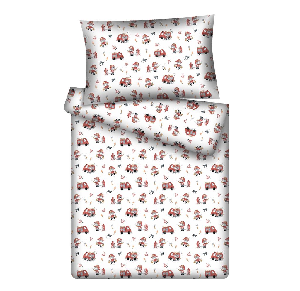 KiGATEX Kinderbettwäsche 100x135 "Feuerwehrmann" – 2-teilig mit Reißverschluss – 100?% Baumwolle – Decke + Kissen – weich & atmungsaktiv ...