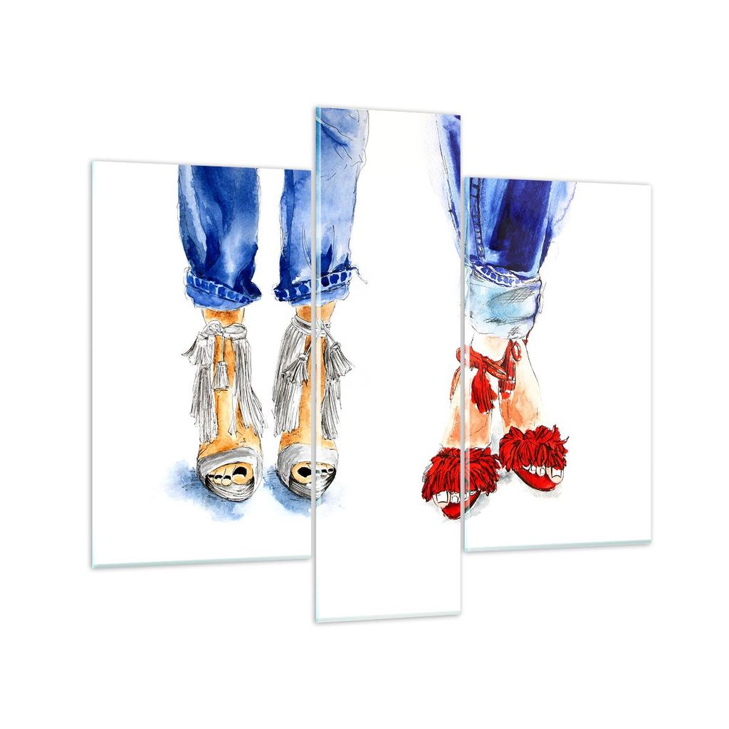 Bilder auf glas - Heels Mädchen Mode Jeans - 95x80cm - Glasbilder - Wandbilder - Kunstdruck - zum Aufhängen bereit - Wanddekoration aus Glas - Gl...