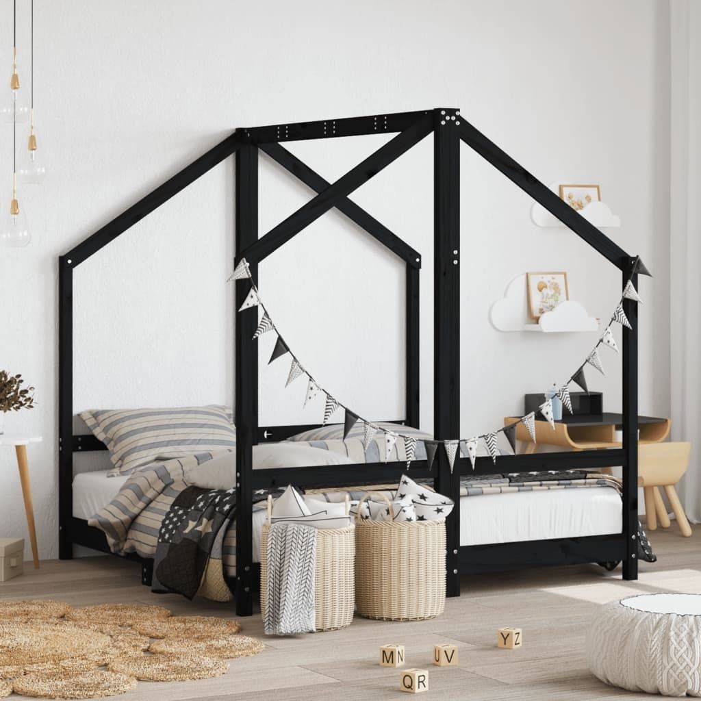 "2026 Promotion" Kinderbett Schwarz 2x(70x140) cm Massivholz Kiefer - Kinderbetten CC10734