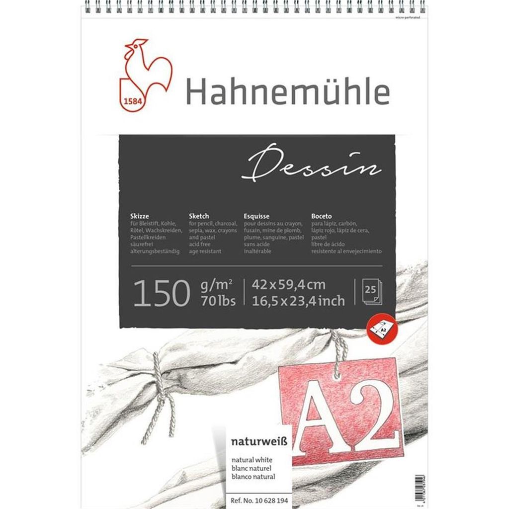 Hahnemühle Dessin Skizzenblock spiral. - 150 g/m² - DIN A2 - 25 Blatt