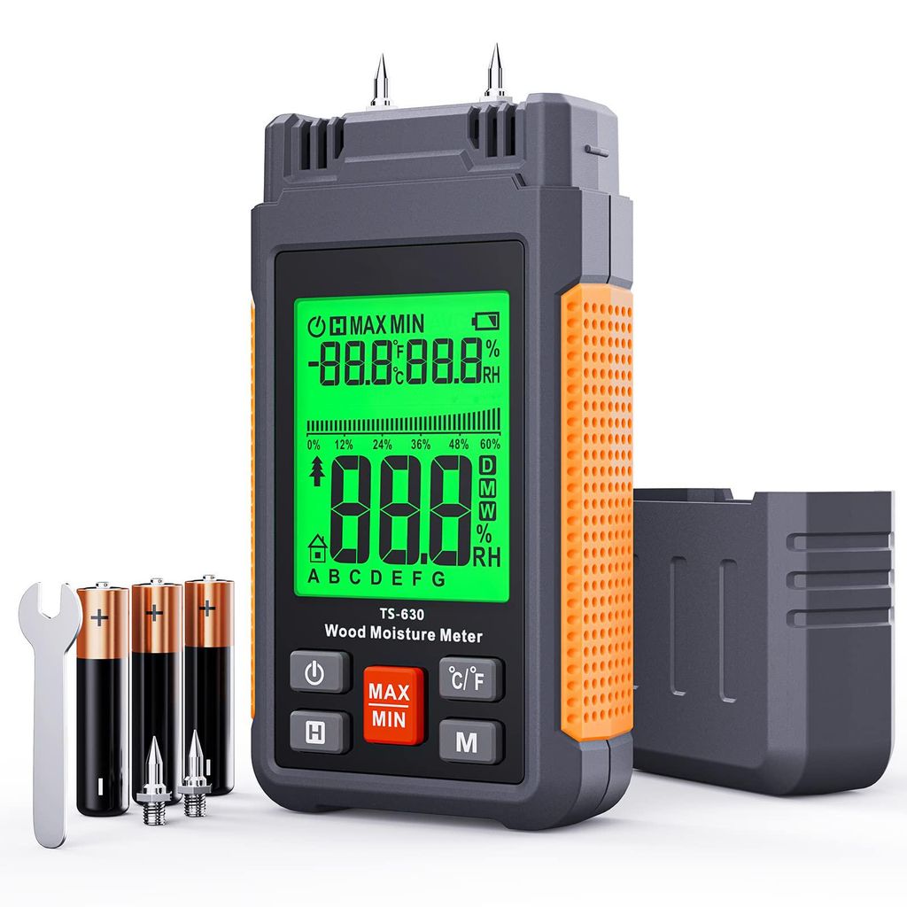 Feuchtigkeitsmessgerät, Feuchtigkeitsmesser für Wand und Holz TS-630, Großes LCD-Display Dreifarbiger Hintergrundbeleuchtung, 7 Kalibrierungsskalen