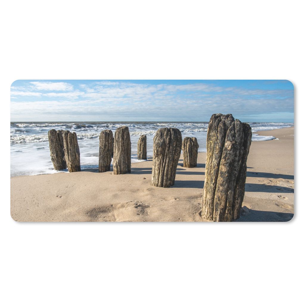 MuchoWow Schreibtischunterlage Sand - Strand - Pfahl - Wasser - Sommer 80x40 cm - XXL Mauspad - Gaming Mauspad