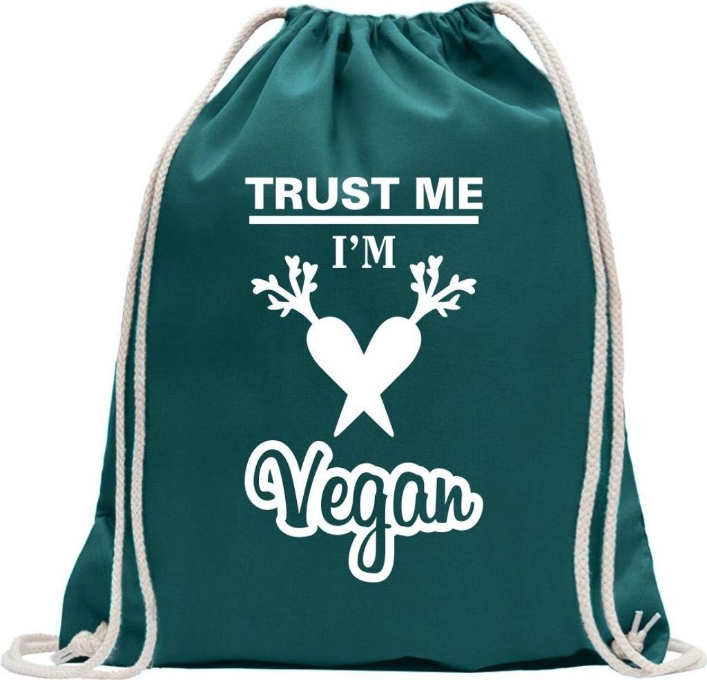 Kiwistar - Turnbeutel - petrol - Trust me, im vegan Veganer - Fun Rucksack Sport Beutel Gymsack Baumwolle mit Ziehgurt