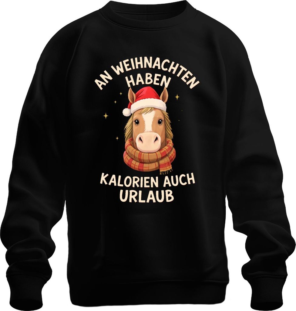 An Weihnachten haben Kalorien Urlaub Pferd lustig Uni Sweatshirt Pullover, Schwarz, L