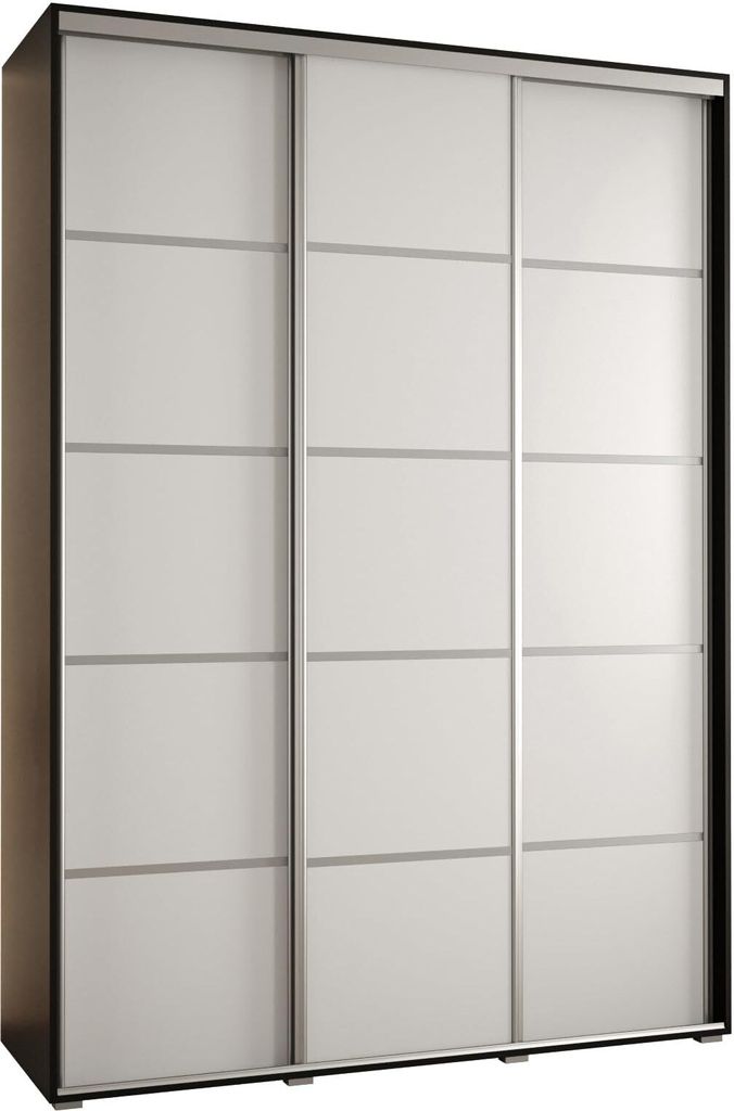 MEBLE KRYSPOL Cannes 4 Schrank mit 3 Schiebetüren - 205,2x170x45 cm - Schwarz Weiß Silber