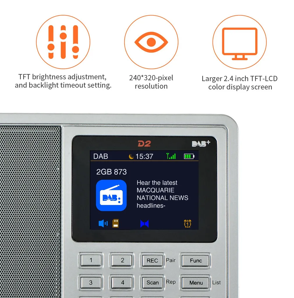 Radio D2 avec Bluetooth et technologie DAB/FM, écran LCD et son clair - 3