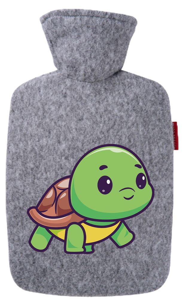 Huuraa Wärmflasche Baby Schildkröte Comic 1,8 Liter Filz Classic Filzbezug Bettflasche Geschenkidee