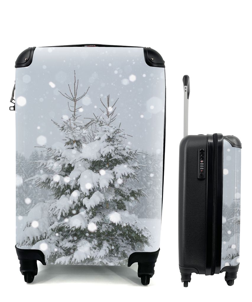 MuchoWow Koffer Handgepäck Trolley Rollkoffer Kleine Reisekoffer mit 4 Rollen - Der starke Schneefall auf einer Kiefer - Cabin Size < 55x40x23 c...