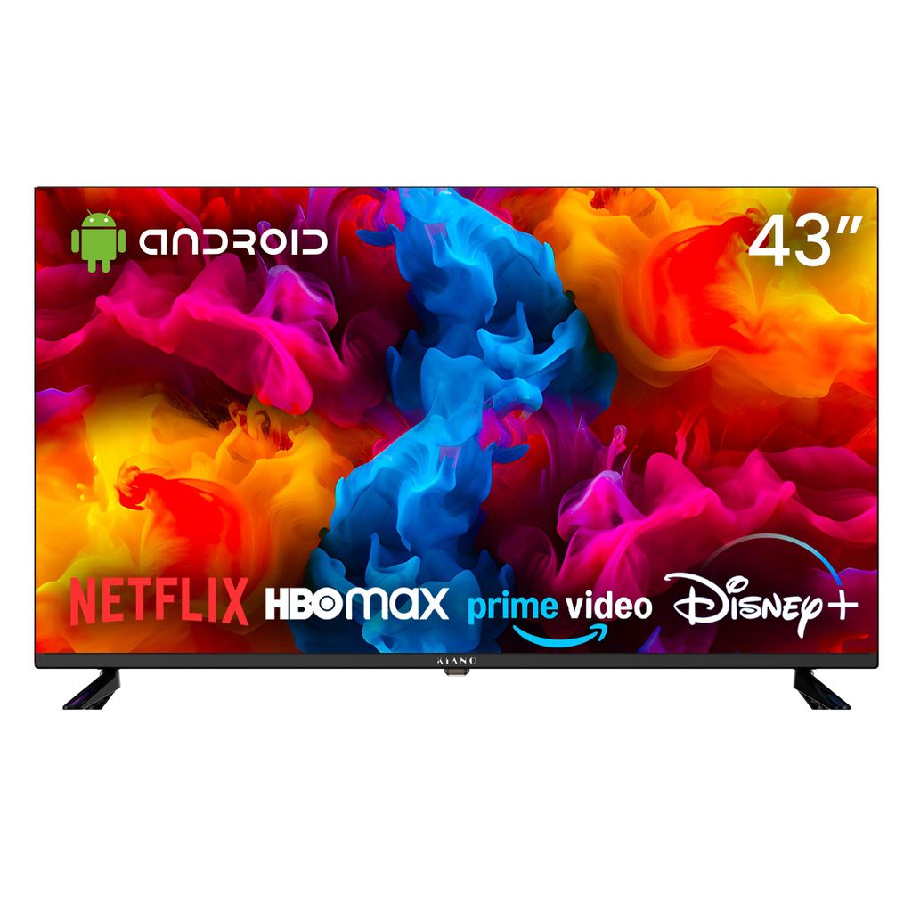 Kiano 43 Zoll 4K UHD Smart TV Android LED HDR WiFi Miracast Dolby Audio DVB-T2/S2 PVR USB Rahmenlos Metall Fernseher mit Netflix YouTube Browser