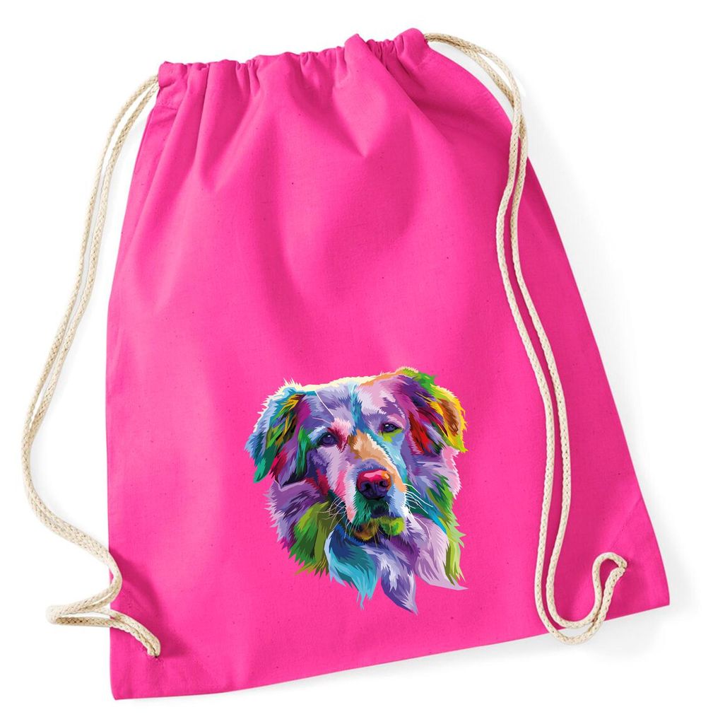 Huuraa Turnbeutel Golden Retriever Colorful 12 Liter Fuchsia Baumwolle Rucksack Geschenkidee