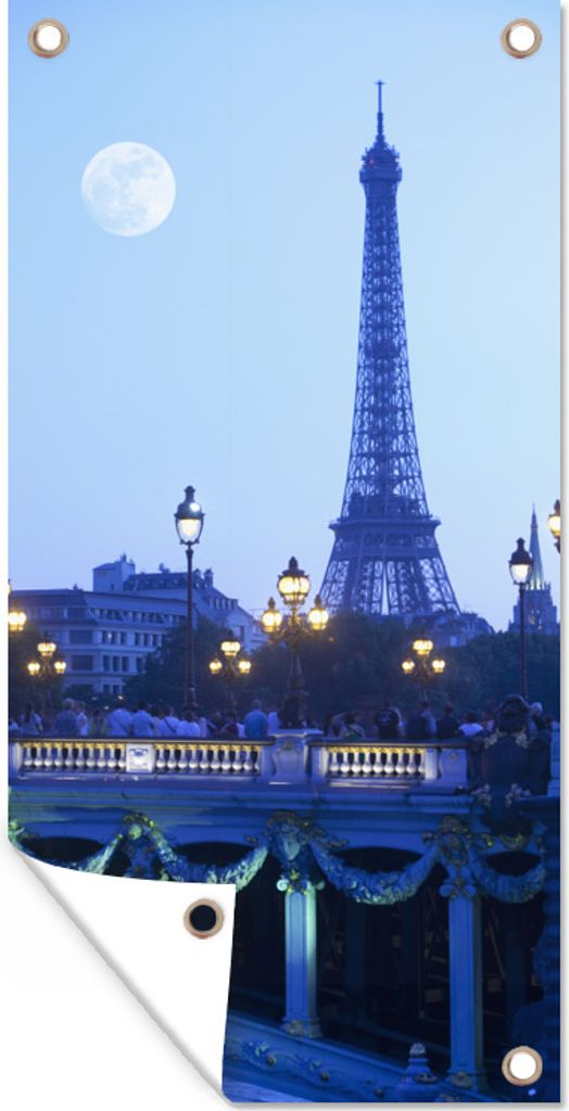 MuchoWow 80x160 cm Outdoor-Poster Gartendeko Sichtschutz Garten Poster für den Garten Eiffelturm - Mond - Paris