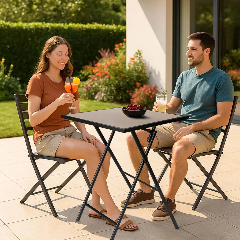 Table de jardin résistante aux intempéries 58x58 cm Bergamo métal beige - 6