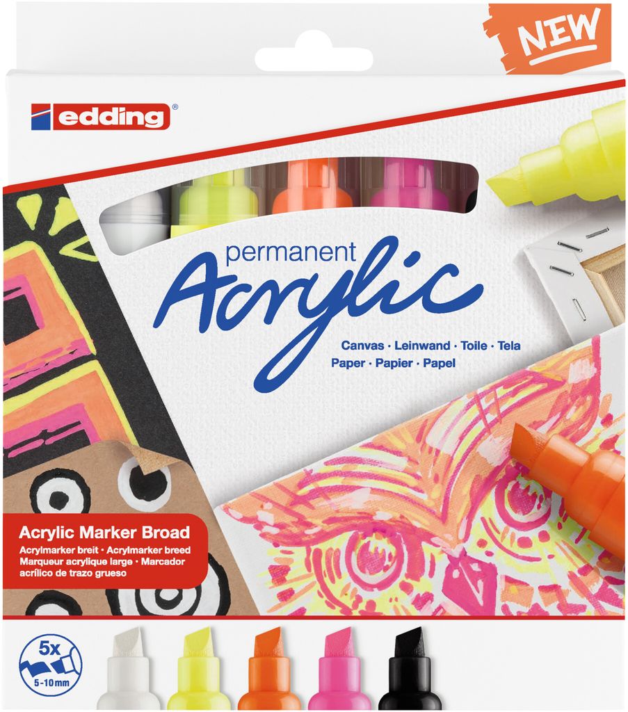 Marqueur acrylique EDDING 5000 large néon 5pcs Image du produit 