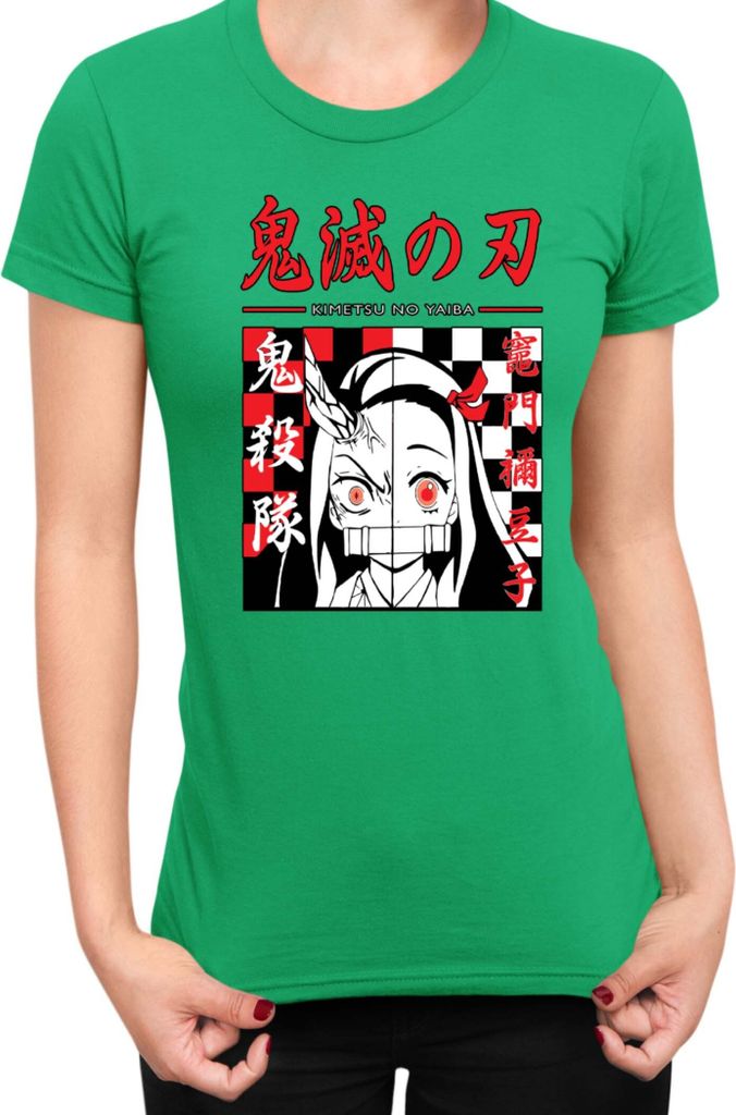 Damen T-Shirt Demon Anime Slayer Kimetsu No Yaiba Nezuko Kamado 009, Lady M / Grün