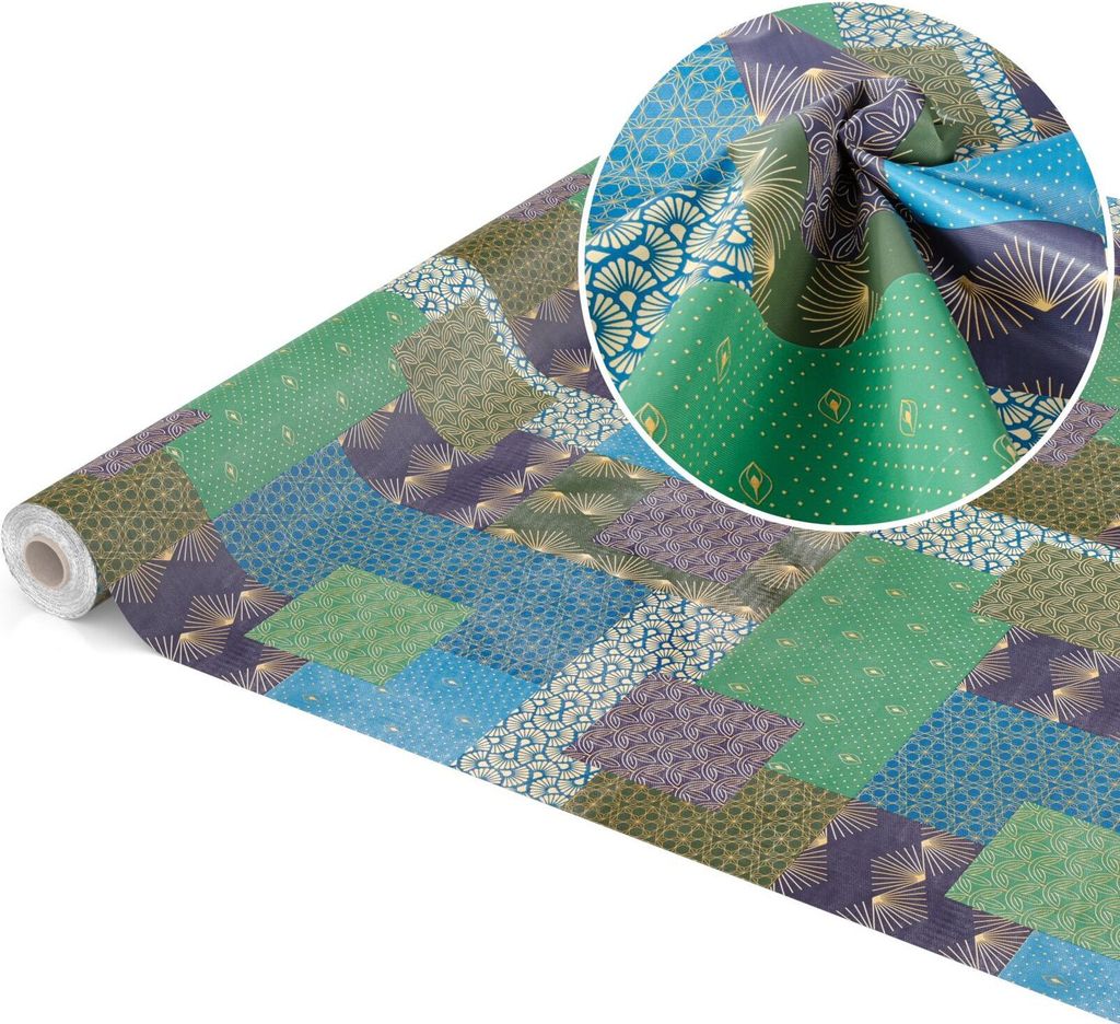 Tischdecke Wachstuch PVC Frei Ornamente Blau Robust Wasserabweisend Breite 140 cm Länge 2000 cm
