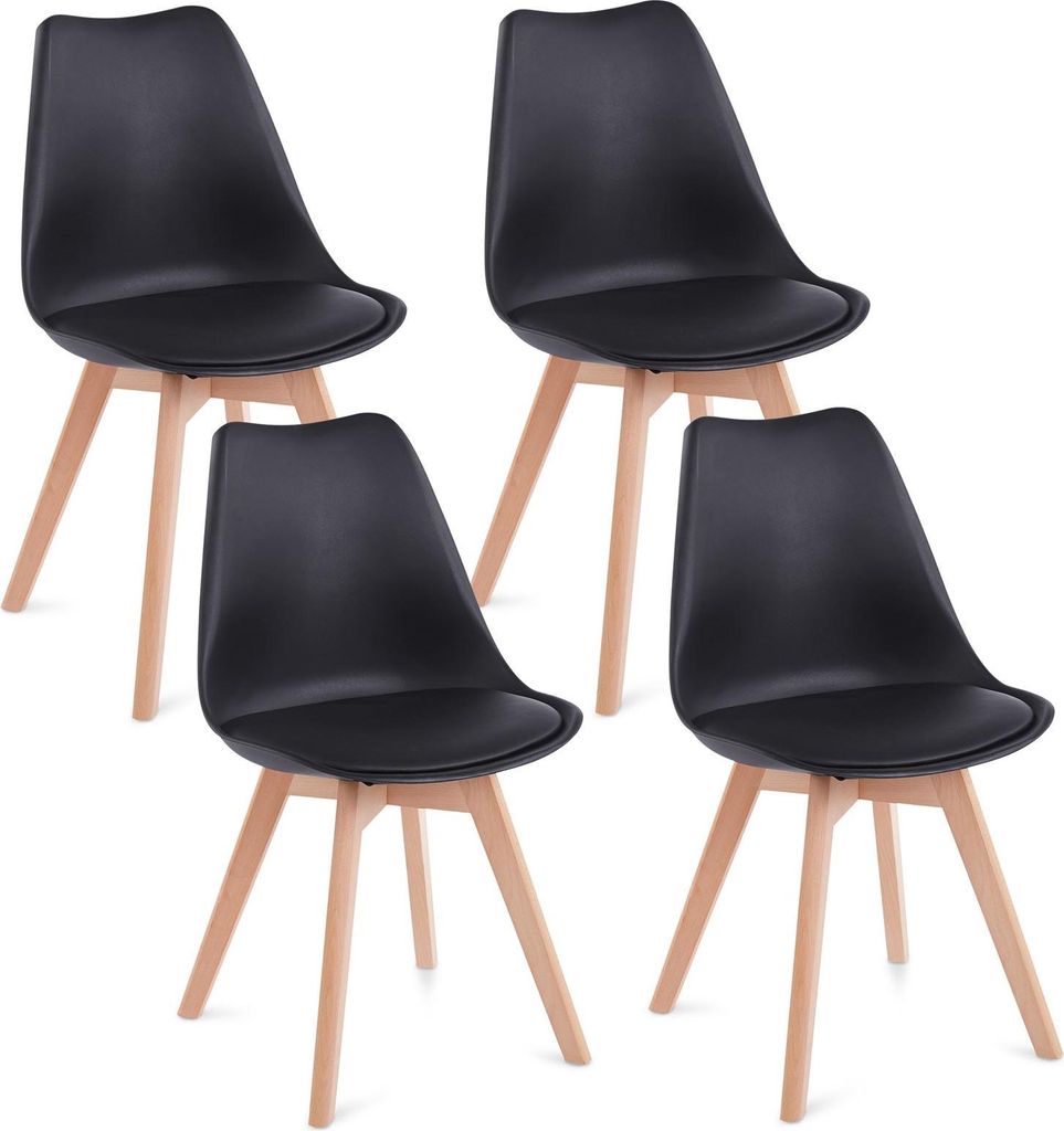 Esszimmerstühle ABBY 4er Set, Schwarz - Essstühle mit ergonomischer Rückenlehne, Küchenstühle aus robustem Polypropylen und pflegeleichtem Bez...