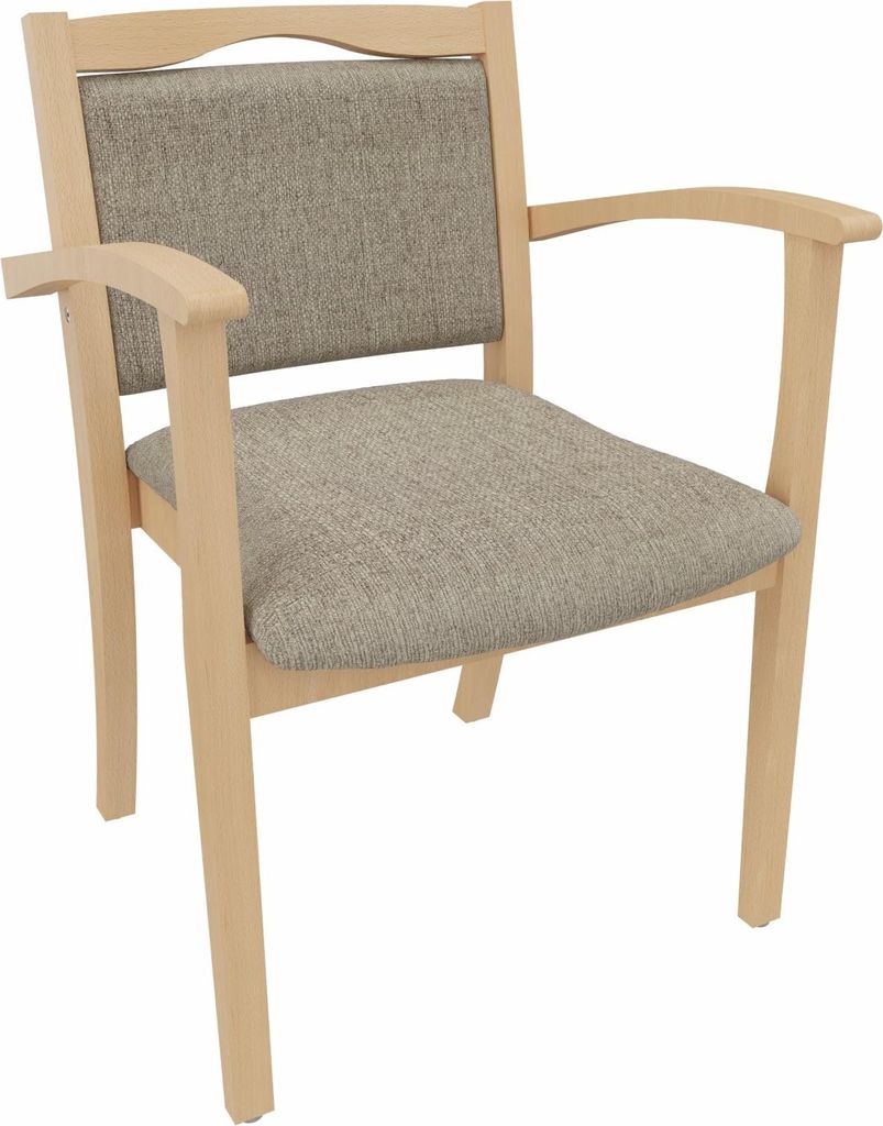 Seniorenstuhl Alexander mit Armlehnen – Komfortabler Pflegestuhl – 52cm Sitzhöhe.Stoffbezug:Stoff Kariba Beige,Bodengleiter:Kunststoff Weiss