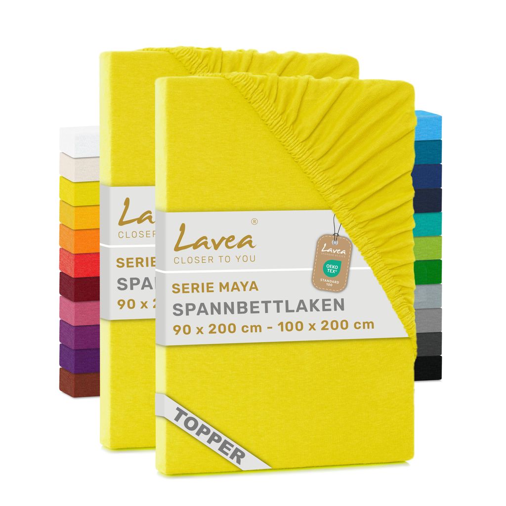 Lavea 2er Topper Spannbettlaken 90x200cm - 100x200cm, Bettlaken 100% Baumwolle Jersey, mit Rundumgummizug, für Matratzen bis 12 cm Höhe, weich,...