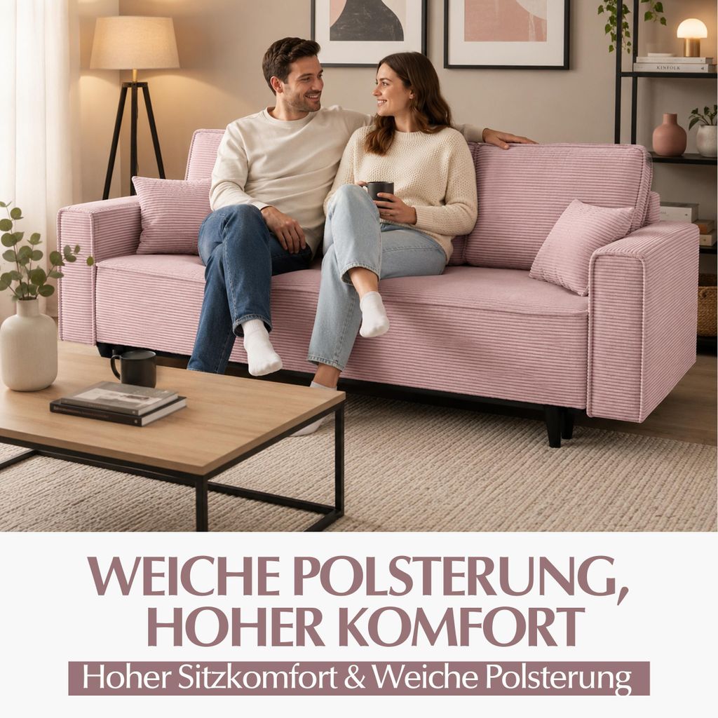 Schlafsofa Cordstoff - LUX 225 cm - Sofa mit schlaffunktion Produktbild 