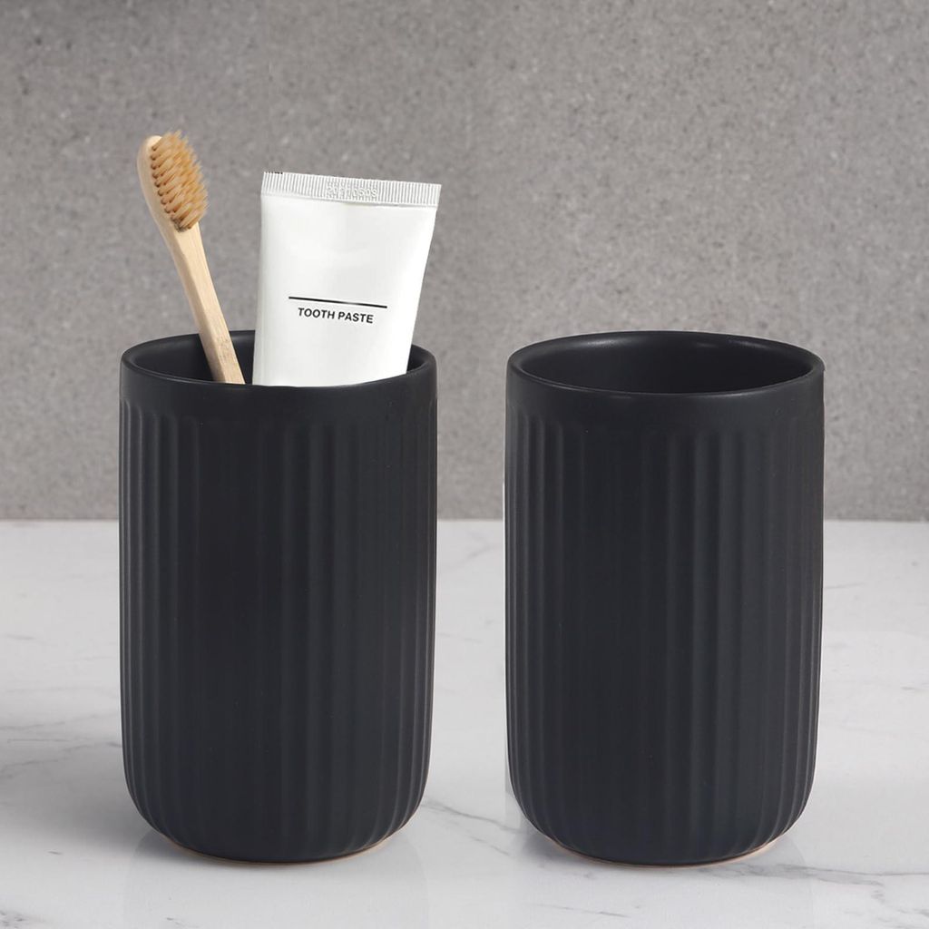 Schwarz Streifen Zahnputzbecher Keramik Set, Zahnbürstenhalter für Elektrische Zahnbürste Zahnbürste und Zahnpasta, Kinder Toothbrush Holder, Z...