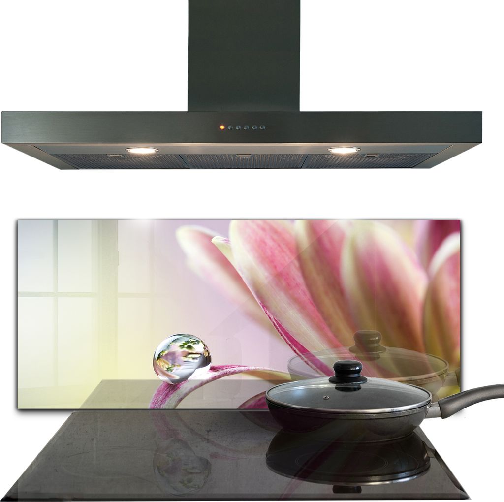 Spritzschutz aus Glas Küchenrückwand - Wandschutz für Herd und Spüle - 125x50 cm - Blume mit einem Tropfen Rosenmorgen