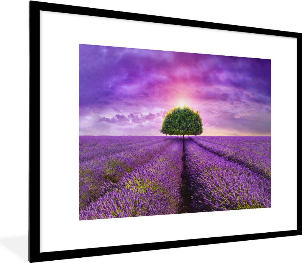 MuchoWow® Gerahmtes Poster Lavendel - Baum - Lila - Wolken Produktbild 