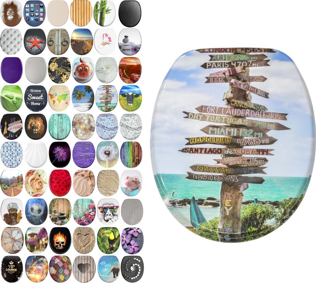 SANILO WC-Sitz mit Absenkautomatik Key West, Toilettendeckel direkt vom Hersteller, Klodeckel, Klobrille, WC Deckel, Toilettensitz, Toilettenbrille