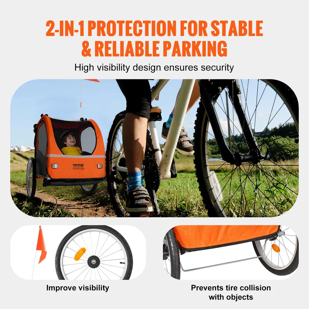Remorque enfant pour vélo transformable en poussette buggy pliable - 3