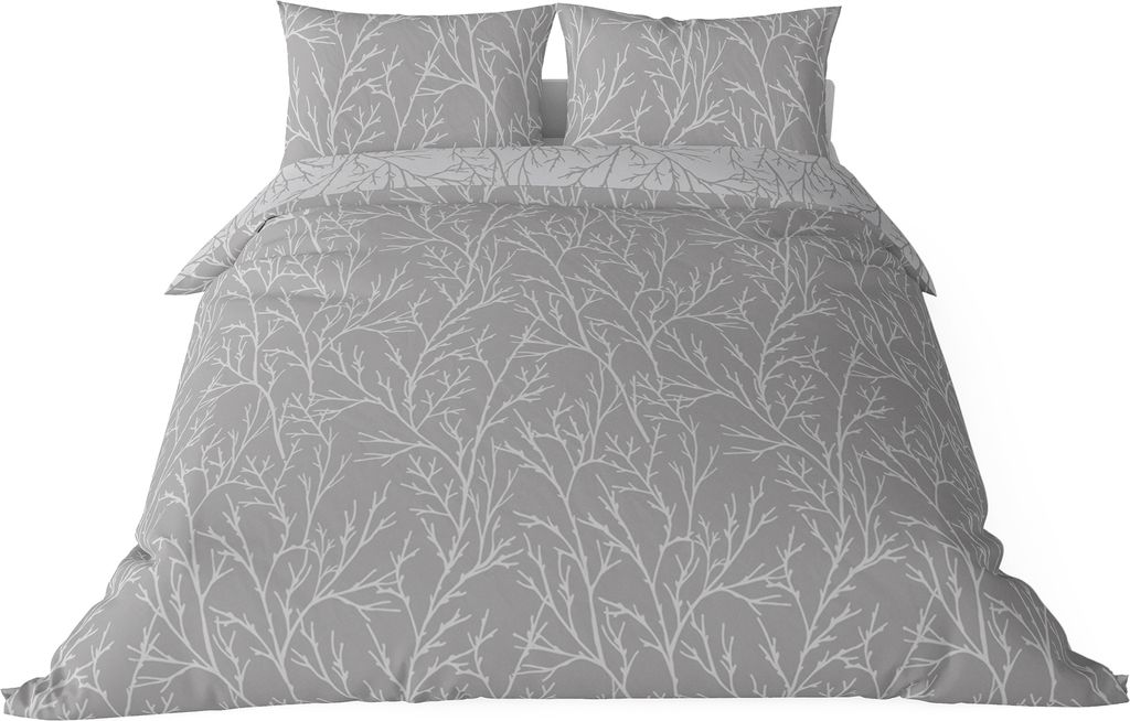 A bedding set with a branch pattern is displayed on a white background.