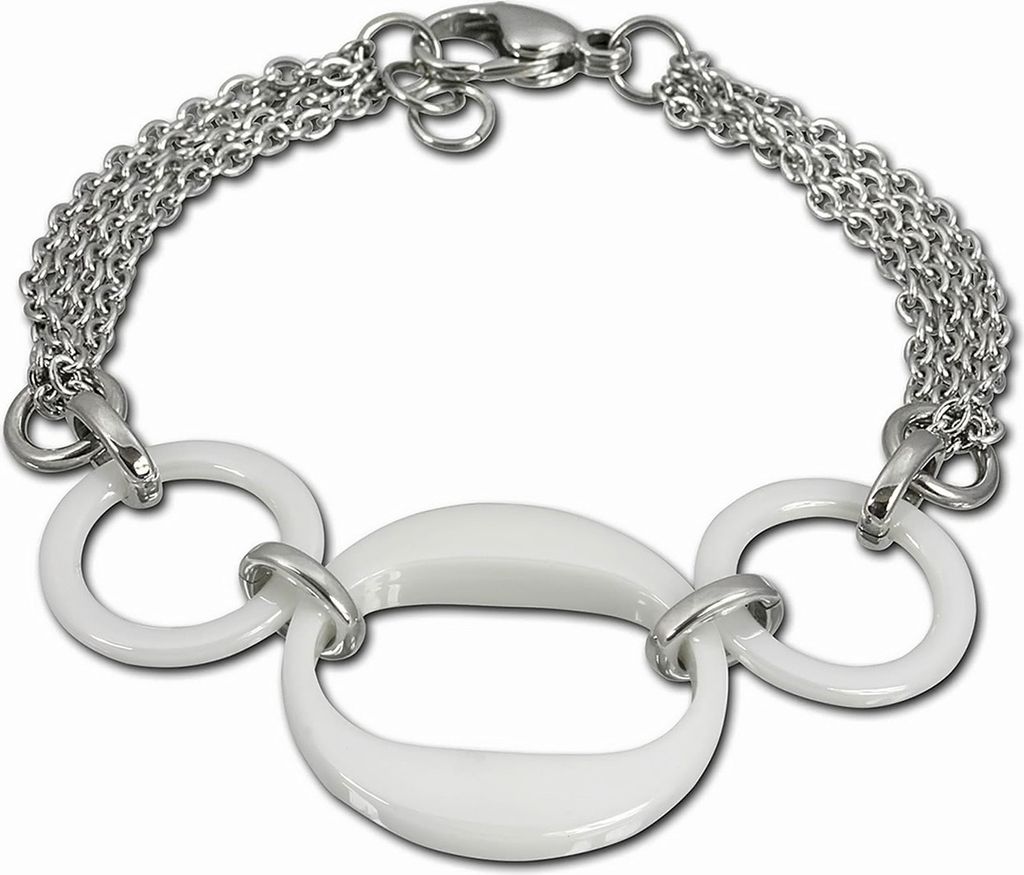 Amello Armband Edelstahl Keramik 3 Ringe silber weiß Damen Schmuck ESAX05W