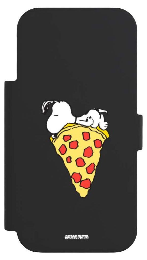 NIVOCASE Klapphülle für Apple iPhone 17 Pro Handyhülle aus Kunst Leder NIVOflip schwarz Pizza Peanuts Snoopy