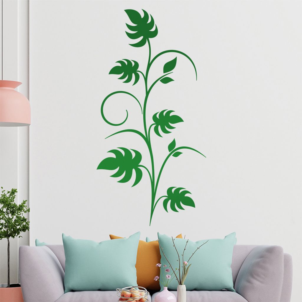 Pflanze - große Blätter - Fensterblatt Wandtattoo in 6 Größen - Wandaufkleber Wall Sticker - Dekoration, Küche, Wohnzimmer, Schlafzimmer, Bade...