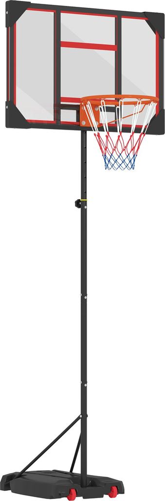 Kinder-Basketballkorb, Outdoor-Basketballkorb für Kinder, 210-260 cm höhenverstellbar, mit Rädern, ab 6 Jahren, Rot