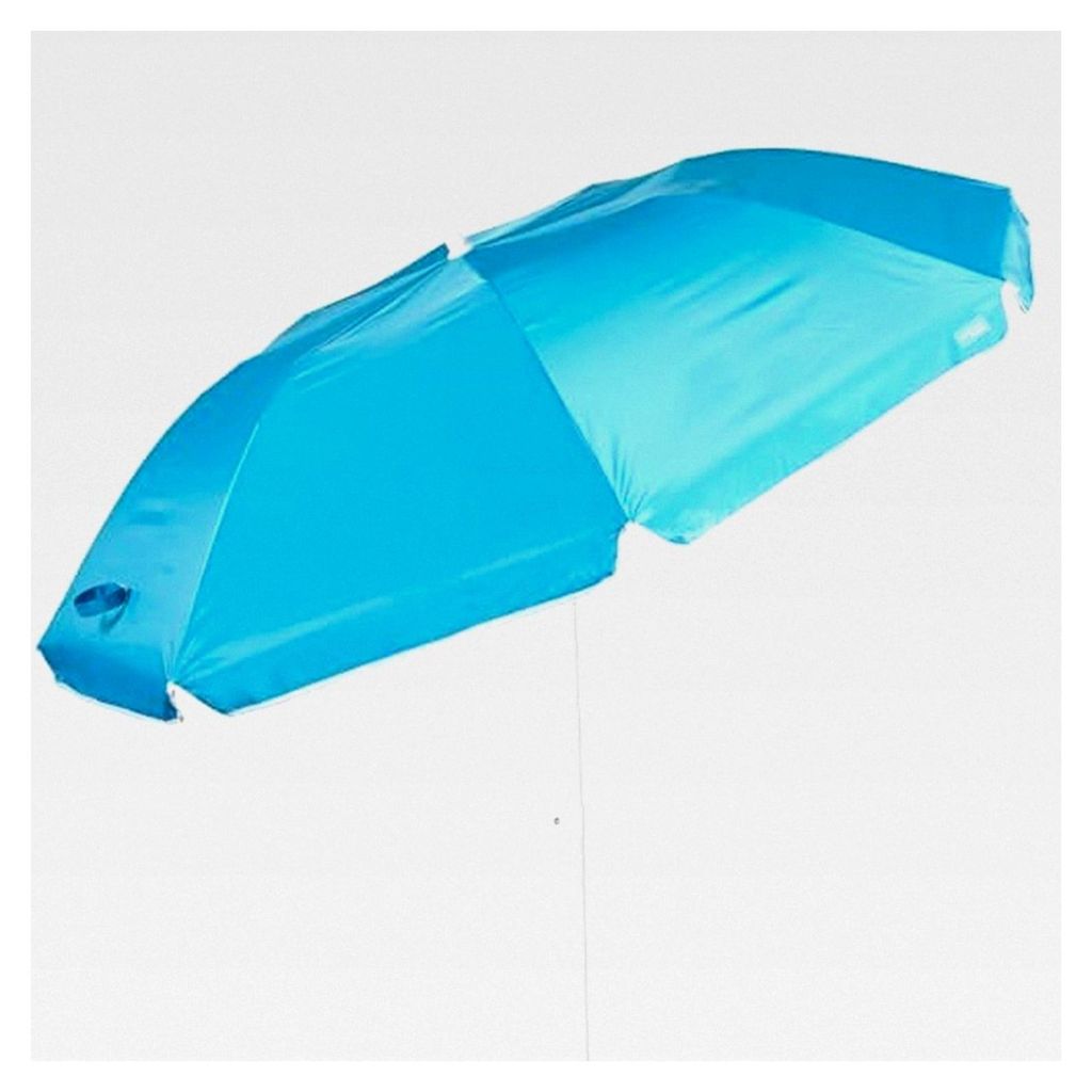 Strandschirm, 180 cm, kompakt zusammenklappbar, blau, UV50-Schutz, neigbar und höhenverstellbar, Stahlmast, Polyestergewebe, silberbeschichtet, 8 ...