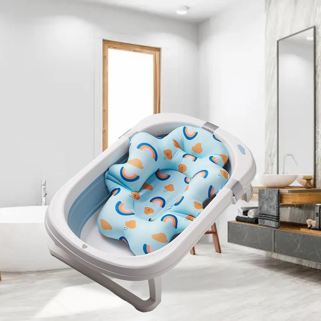 Coussin de bain pour bébé : confort et soutien mains libres bleu ciel