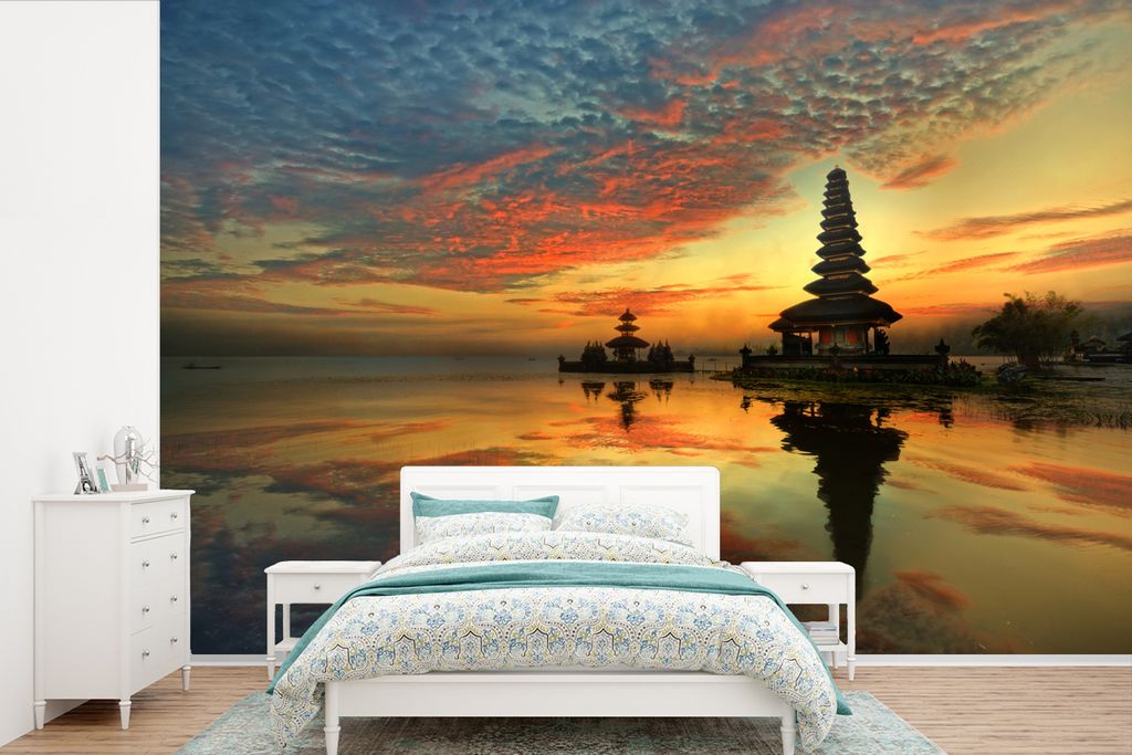 MuchoWow Fototapete für Wohnzimmer oder Schlafzimmer Wandtapete Vinyl Motivtapete Silhouette des Tempels Pura Ulun Danu Bratan in Bali - 600x400...