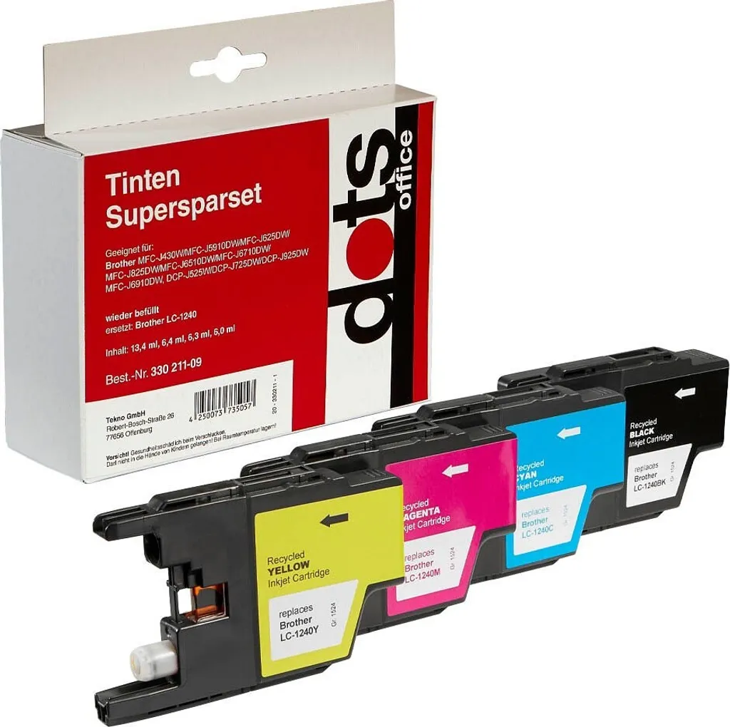 Jeu de 4 cartouches pour imprimante Brother LC-1240 dots Noir Cyan Magenta