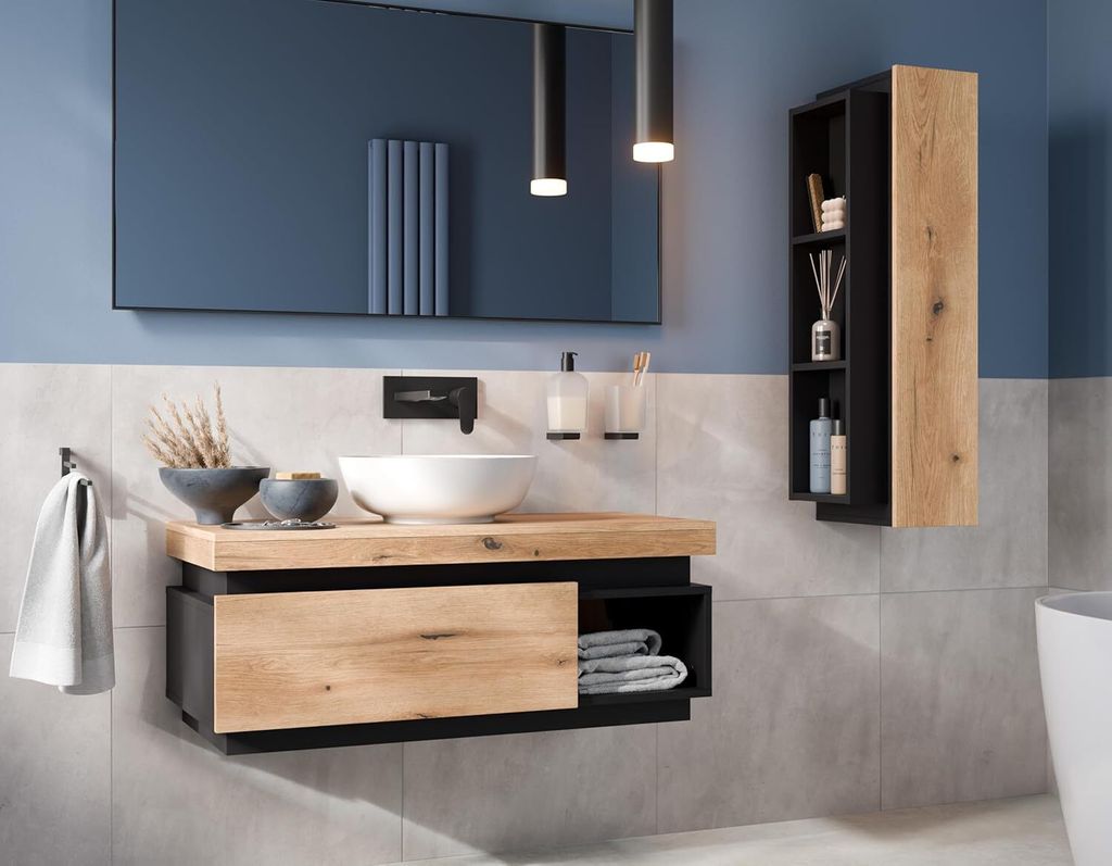 Easy4You KAYA Unterschrank 100 cm Matt Schwarz/Eiche mit Produktbild 