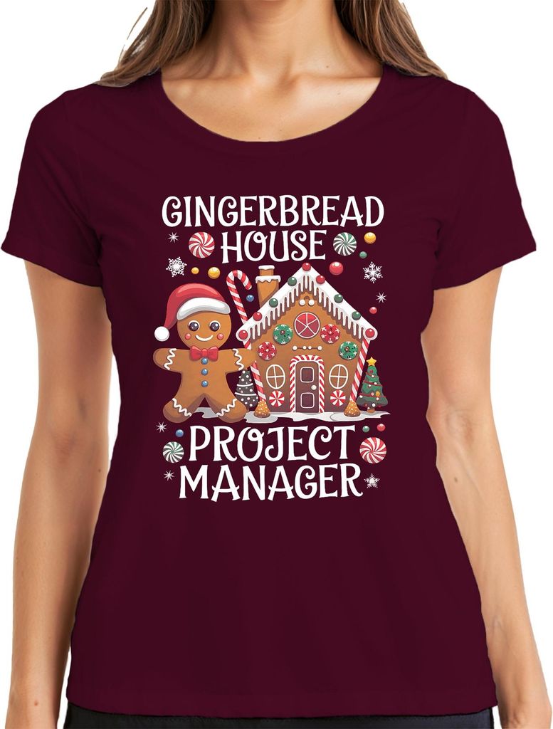 Gingerbread House Project Manager Weihnachtsgeschenk Geschenkidee Damen T-Shirt, Burgundy, L