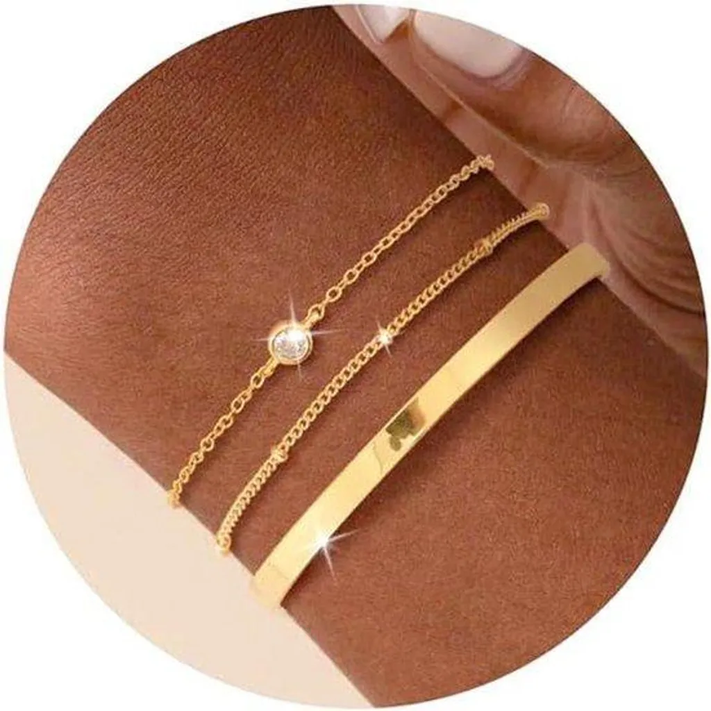 Bracelet acier inoxydable doré finition satinée 3 rangs - Style raffiné