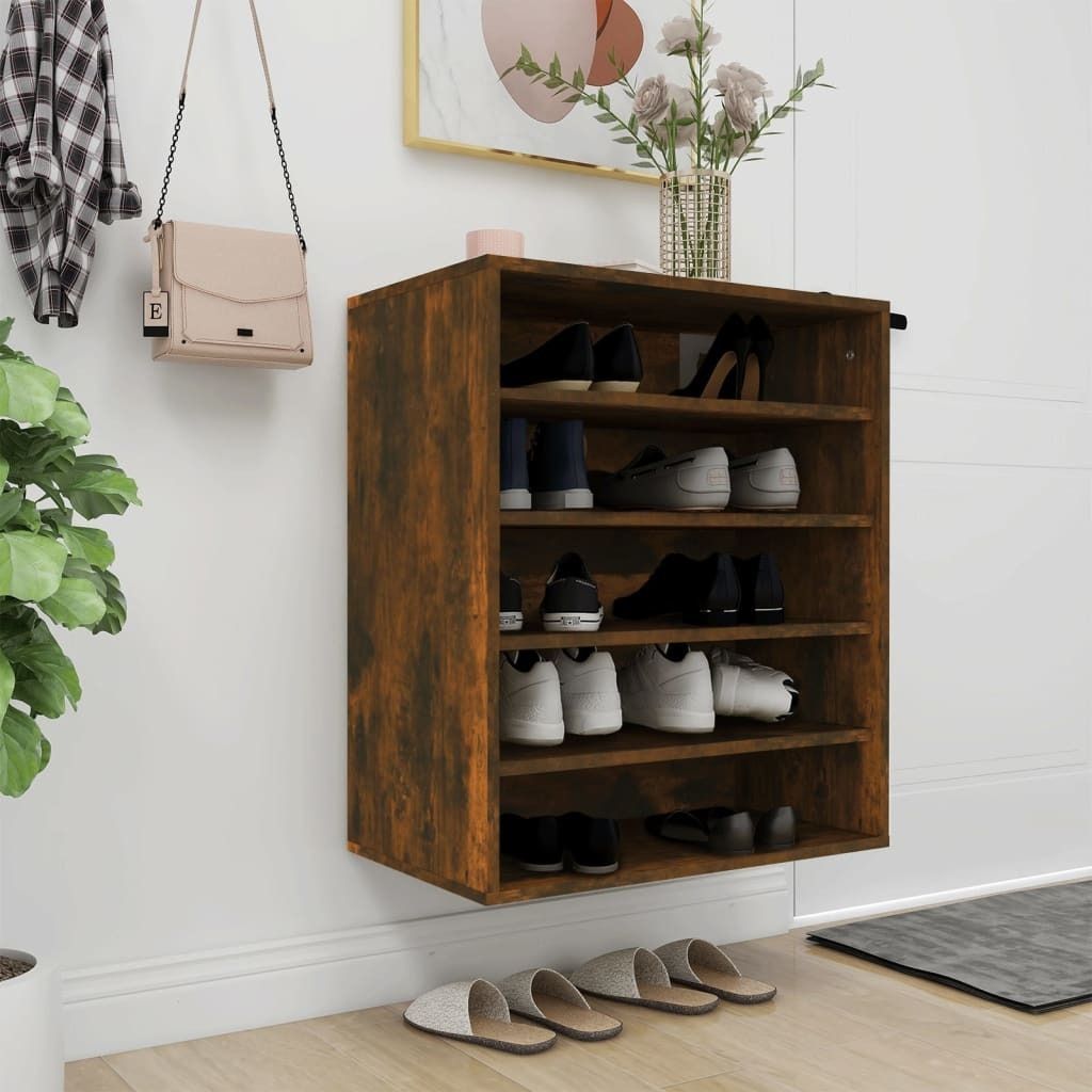 The Living Store Schuhschrank Räuchereiche 60x35x70 cm Holzwerkstoff