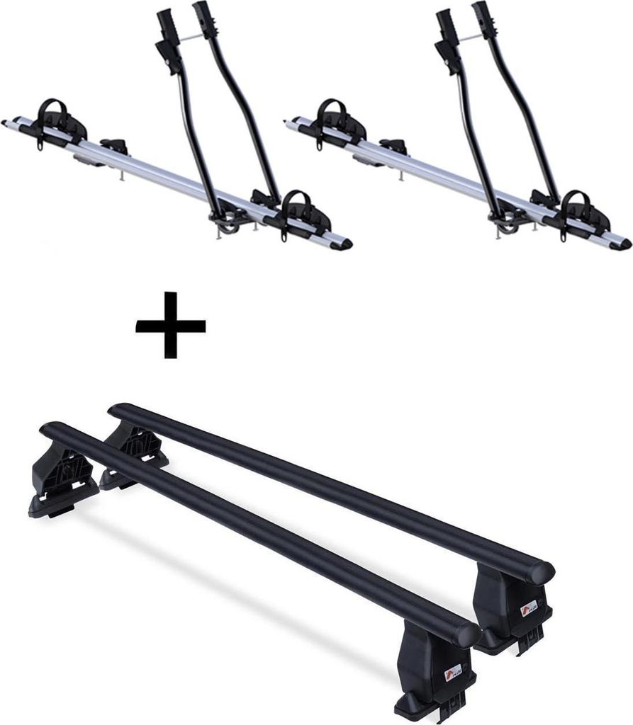 2x Fahrradträger SAGITTAR + Dachträger Menabo Tema Stahl kompatibel mit Chevrolet Lacetti 5Türer 2002-2009