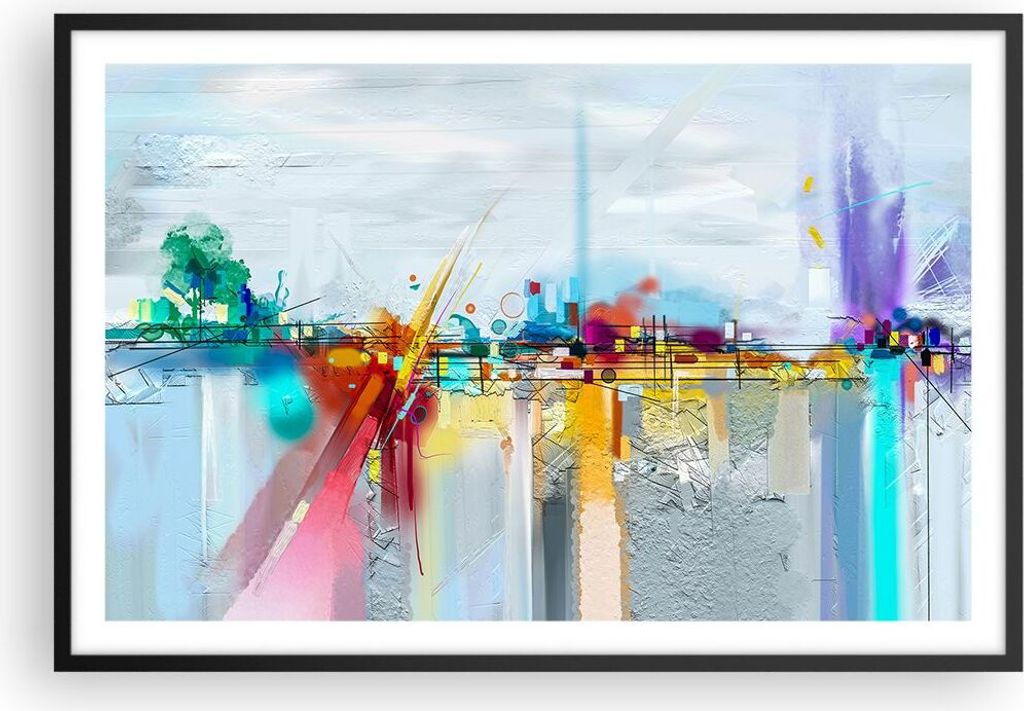 Gerahmtes Poster - Schwarzer Rahmen - Abstraktion modern - 91,5x61 cm - Wand Bild - Wanddeko - Wandbilder - Kunstposter - Wandposter - Bilderrahmen...