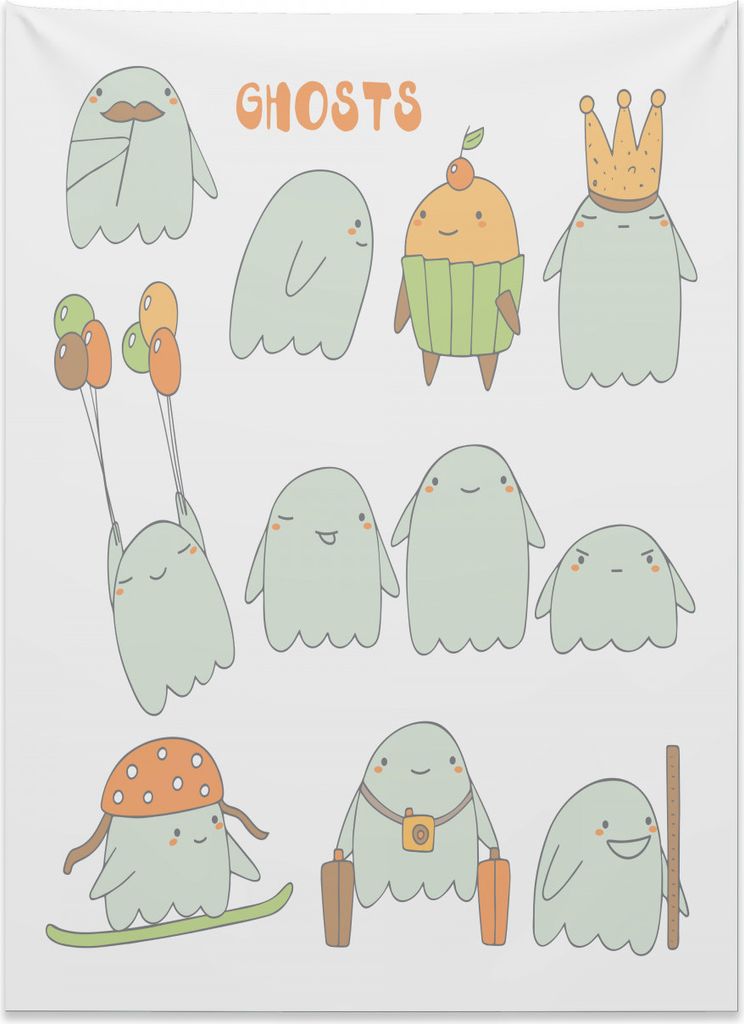 Abakuhaus Geist Wandteppich, Lustige Chubby Scary Charaktere aus Weiches Mikrofaser Stoff Kein Verblassen Klare Farben Waschbar, 110 x 150 cm, Mehr...