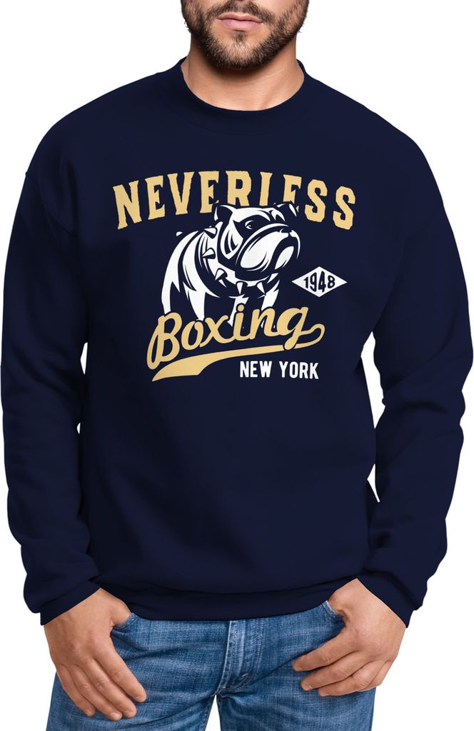 Herren Sweatshirt Boxing Boxer Hund Dog Pullover Rundhalspullover für Männer Neverless navy 4XL