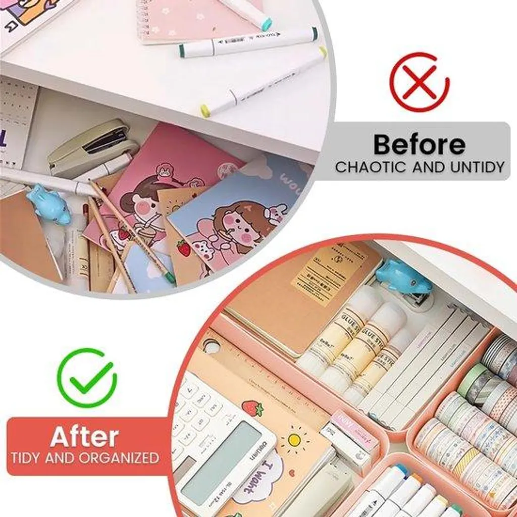 Organiseur de tiroir 8 pièces en plastique modulable pour bureau et bain