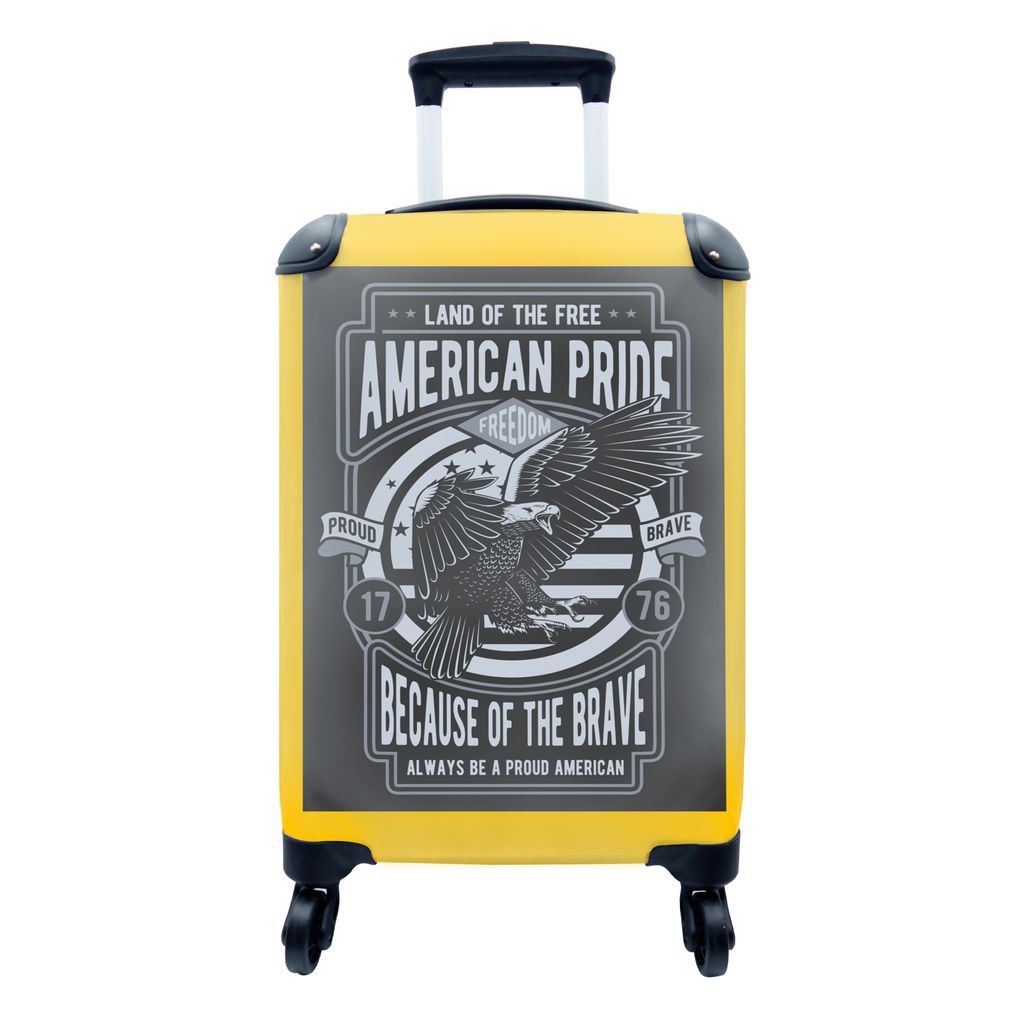 MuchoWow Koffer Handgepäck Trolley Rollkoffer Kleine Reisekoffer mit 4 Rollen - Amerika - Grau - Gelb - Vintage - Cabin Size < 55x40x23 cm & 55x...