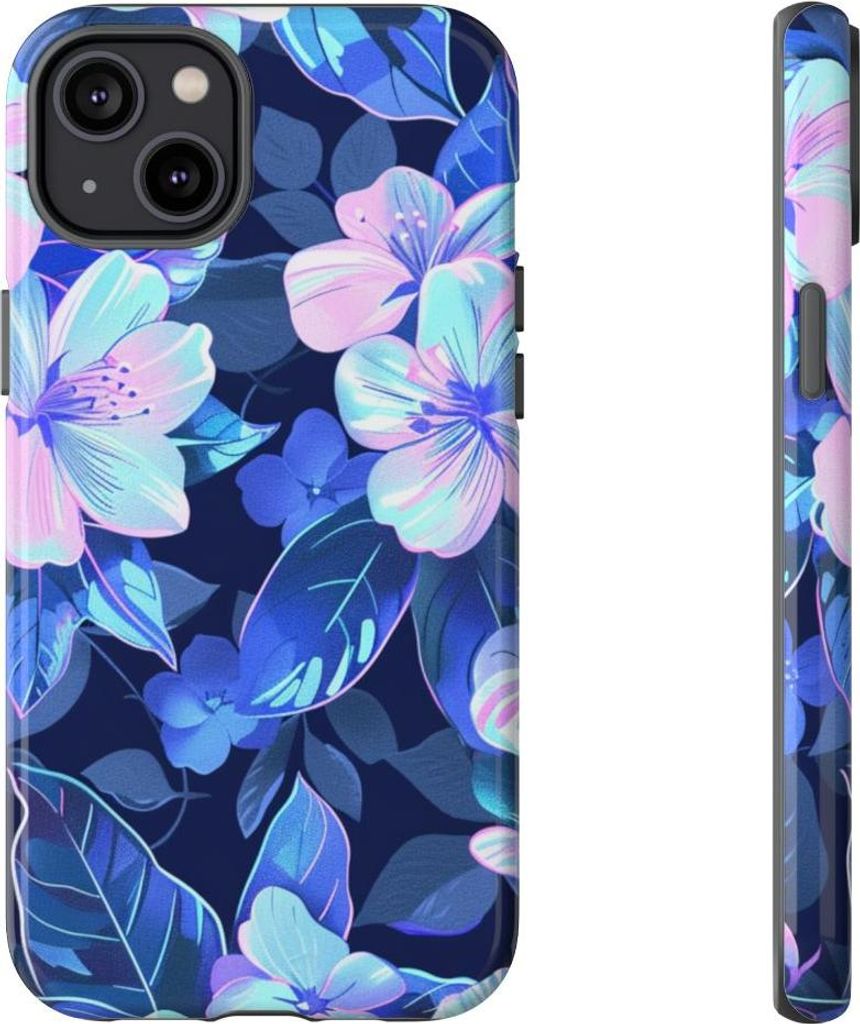Blau-rosa Blumenmuster – Hülle Kompatibel mit iPhone 14 Plus