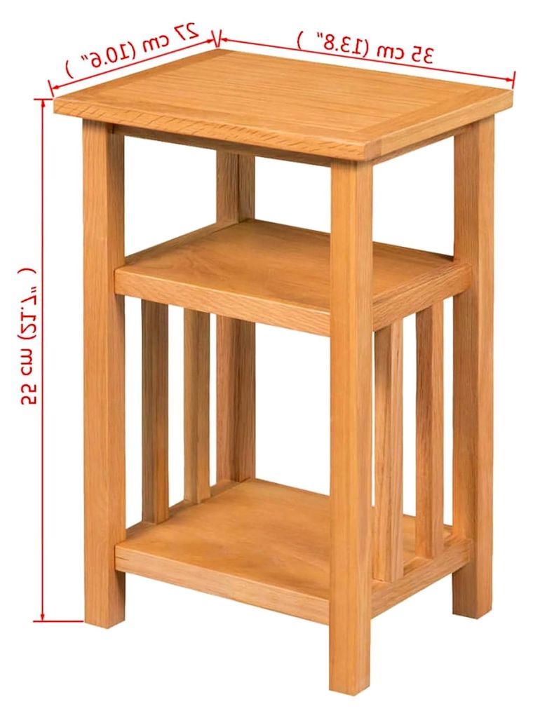 Runder Beistelltisch mit Zeitschriftenregal aus massiver Eiche, 27 x 35 x 55 cm