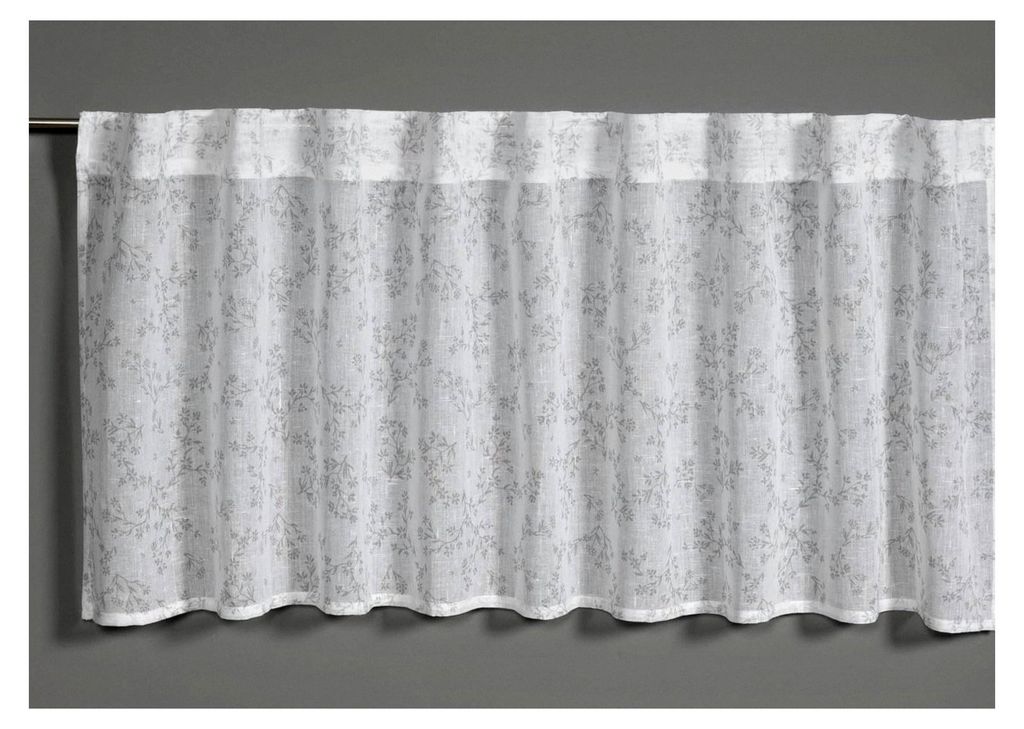 Bistrogardine Etamine mit All-Over-Blumenprint, Silbergrau, 140 x 45 cm